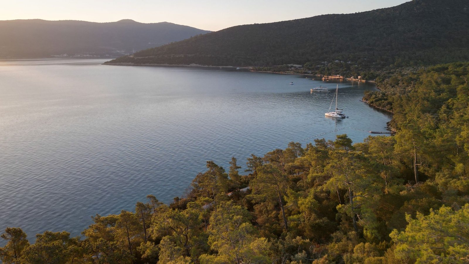 The sheltered bay and forest-clad hills surrounding Aman Residences, Bodrum