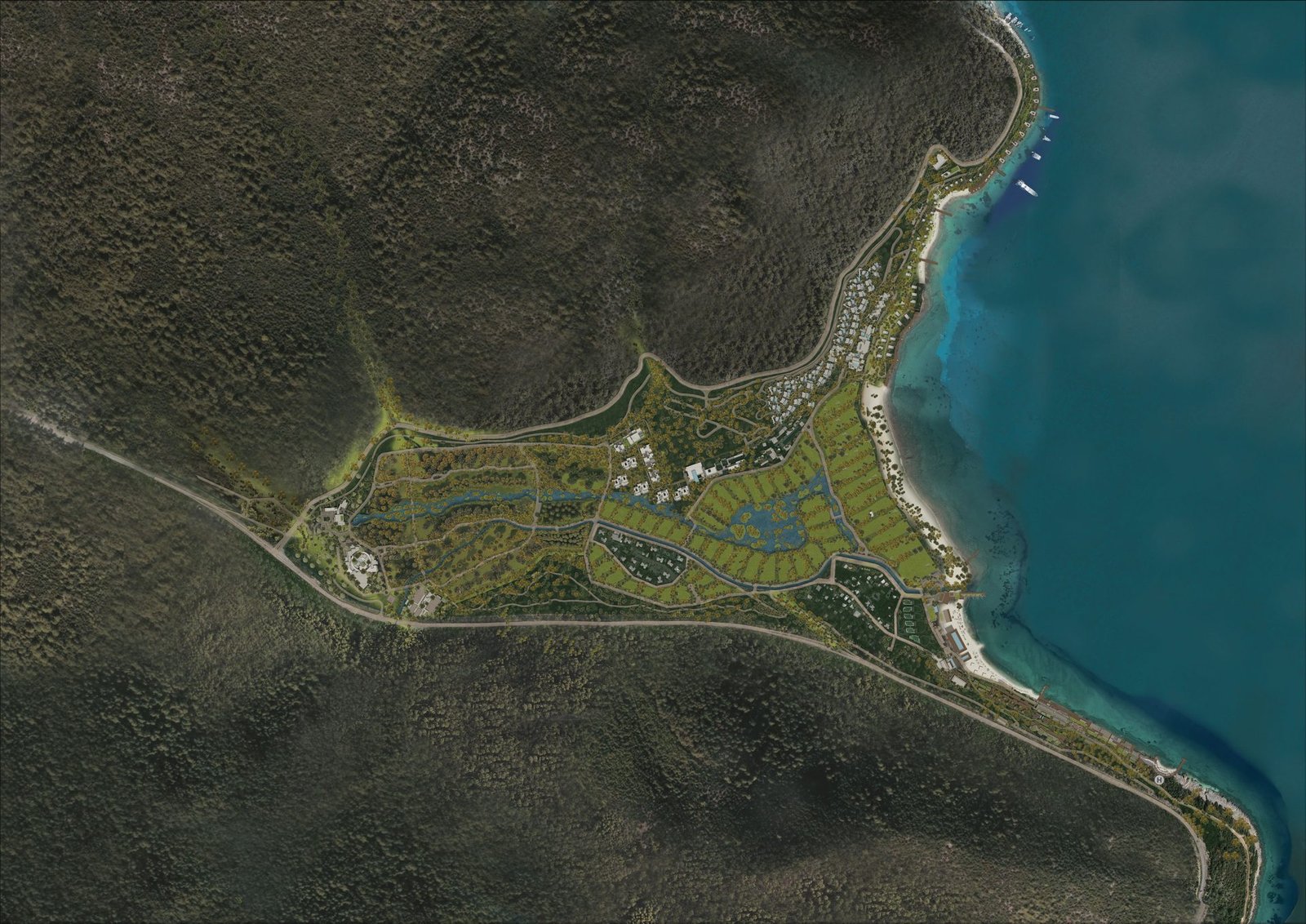 Aerial masterplan of the Amanruya estate and Aman Residences, Bodrum